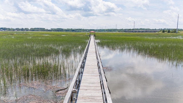 view of dock with a water view