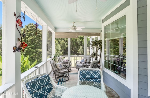 sunroom / solarium with ceiling fan