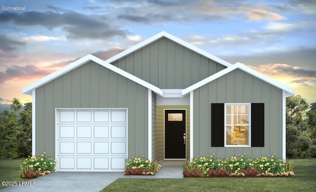 1510 Sanctum St, Ridgeland, SC 29936 - view of front of house with board and batten siding, a garage, and concrete driveway