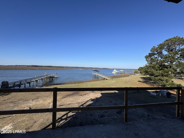 view of dock with a water view