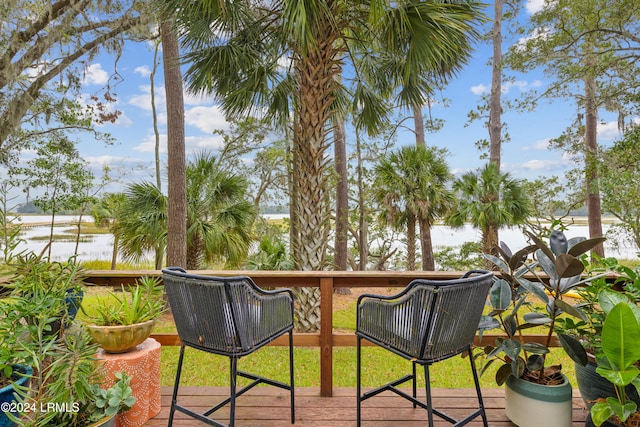 wooden deck with a water view