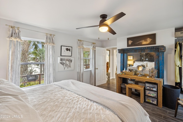 bedroom featuring ceiling fan and wood finished floors