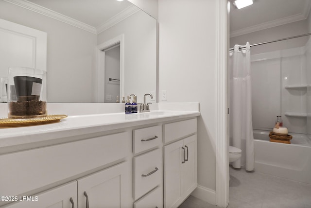 17 Marlowe Way Unit 1, Bluffton, SC 29910 - full bath featuring baseboards, crown molding, vanity, toilet, and shower / bath combo with shower curtain