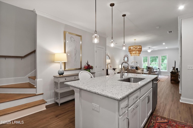 17 Marlowe Way Unit 1, Bluffton, SC 29910 - kitchen with a sink, open floor plan, dark wood-style floors, light stone countertops, and stainless steel dishwasher