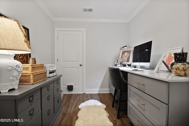 17 Marlowe Way Unit 1, Bluffton, SC 29910 - office area with ornamental molding, dark wood-style floors, and baseboards