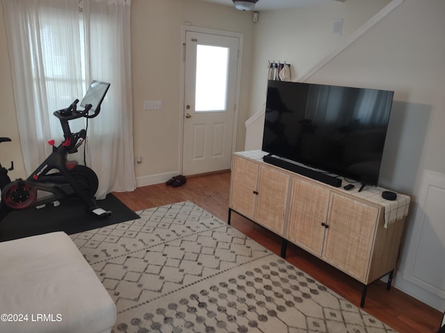 living room featuring dark hardwood / wood-style flooring