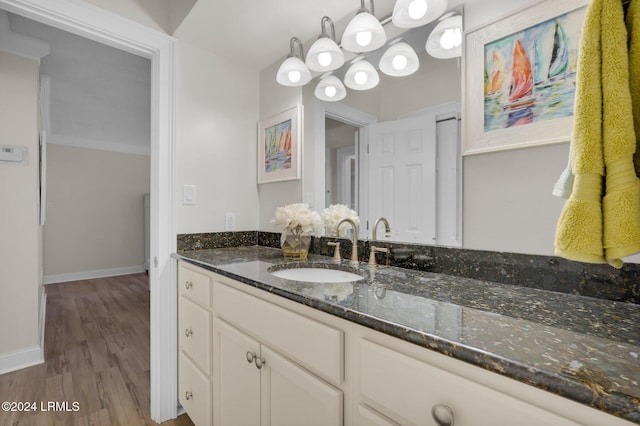 bathroom with hardwood / wood-style flooring and vanity