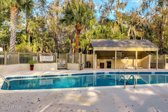 view of swimming pool with a patio