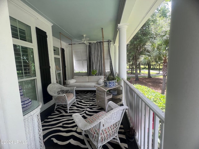 balcony with ceiling fan