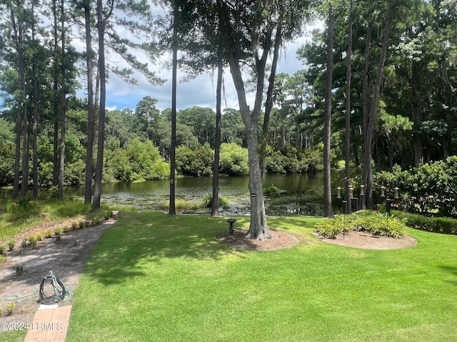 surrounding community featuring a yard and a water view