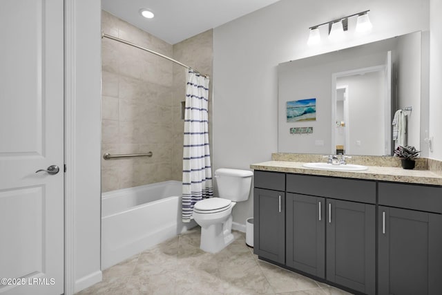 full bathroom featuring toilet, vanity, and shower / tub combo