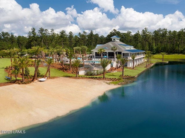 aerial view with a water view