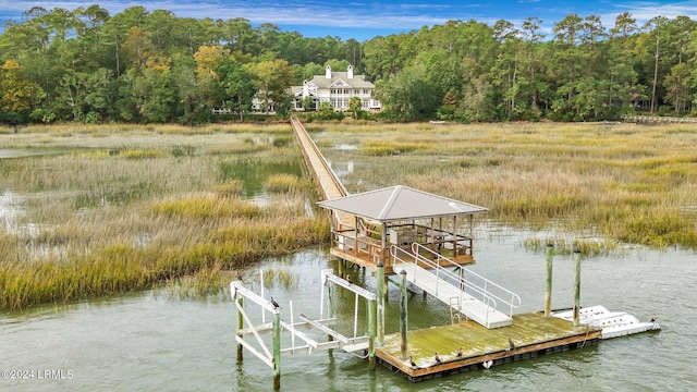 dock area with a water view