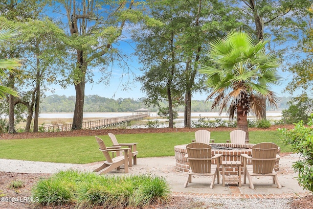 view of patio / terrace with a water view