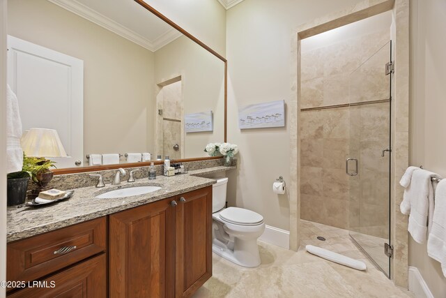 13 Mooring Line Ct Unit 1463, Bluffton, SC 29910 - full bathroom featuring a shower stall, vanity, ornamental molding, and toilet