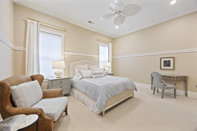 13 Mooring Line Ct Unit 1463, Bluffton, SC 29910 - bedroom featuring light carpet, crown molding, a ceiling fan, and visible vents