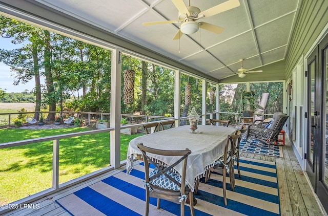 70 Dolphin Point Dr, Beaufort, SC 29907 - sunroom featuring a ceiling fan, outdoor dining space, and vaulted ceiling