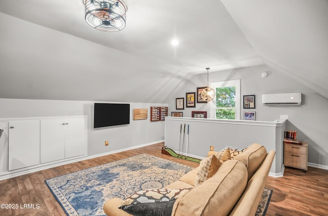 70 Dolphin Point Dr, Beaufort, SC 29907 - living room with an AC wall unit, lofted ceiling, and wood finished floors