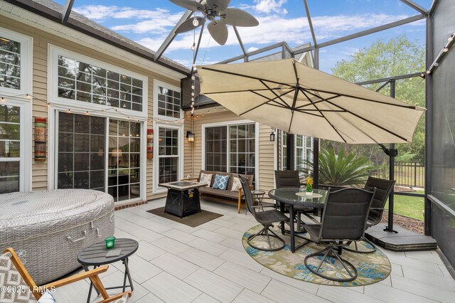 170 Pinecrest Cir, Bluffton, SC 29910 - sunroom featuring ceiling fan and a fire pit