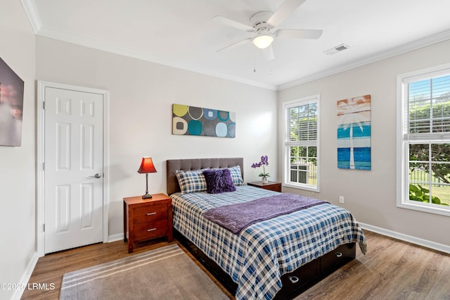 170 Pinecrest Cir, Bluffton, SC 29910 - bedroom with wood finished floors, baseboards, crown molding, and a ceiling fan
