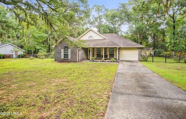 28 Walnut Hill St, Beaufort, SC 29907 - ranch-style home featuring an attached garage, driveway, covered porch, brick siding, and a chimney