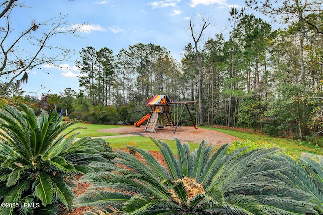 community play area with a lawn