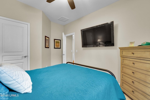 bedroom featuring visible vents and a ceiling fan