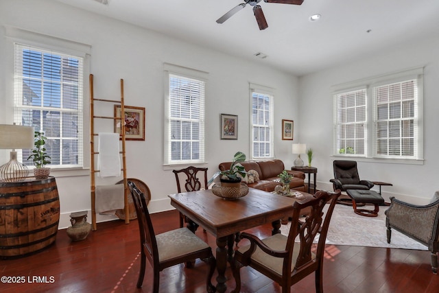 10 Abbey Row Unit 1A, Beaufort, SC 29906 - dining area featuring baseboards, wood-type flooring, visible vents, and ceiling fan