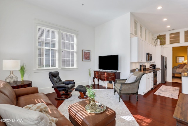 10 Abbey Row Unit 1A, Beaufort, SC 29906 - living room with dark wood-style floors, recessed lighting, and baseboards