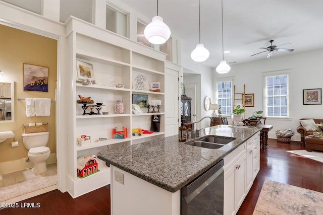 10 Abbey Row Unit 1A, Beaufort, SC 29906 - kitchen with a sink, dishwashing machine, open floor plan, and dark wood-style flooring