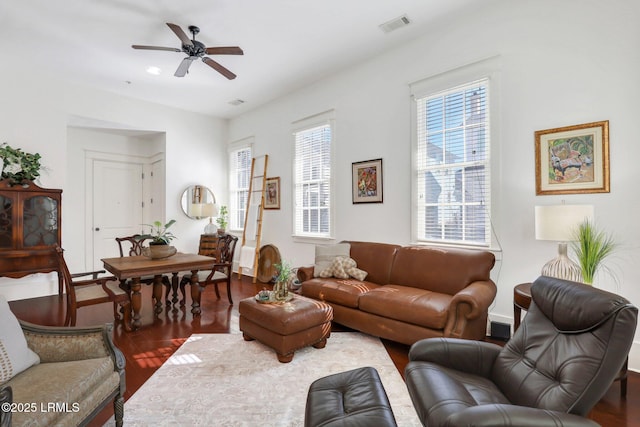 10 Abbey Row Unit 1A, Beaufort, SC 29906 - living area featuring a ceiling fan, wood finished floors, and visible vents