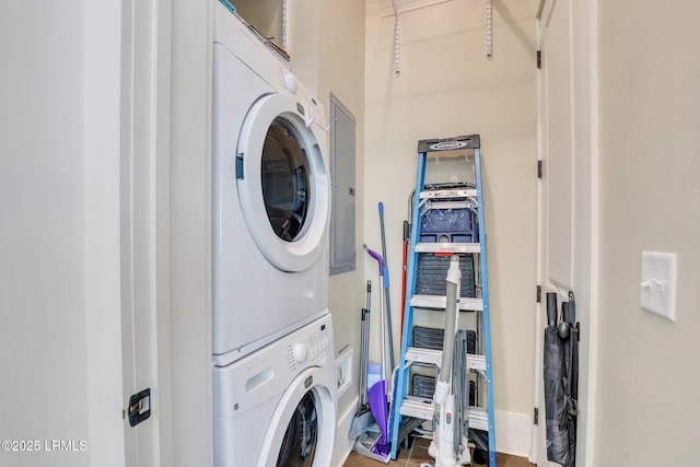 10 Abbey Row Unit 1A, Beaufort, SC 29906 - laundry area featuring stacked washer and dryer and laundry area