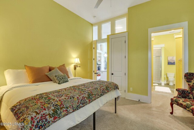 10 Abbey Row Unit 1A, Beaufort, SC 29906 - bedroom with connected bathroom, baseboards, carpet, and ceiling fan