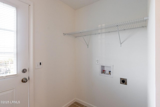 washroom with laundry area, washer hookup, electric dryer hookup, and baseboards