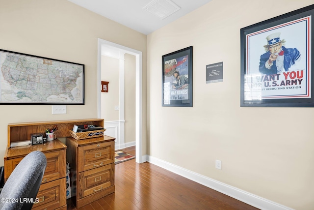 office area with dark wood-type flooring