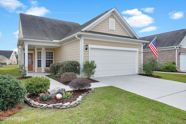 view of front facade featuring a garage and a front yard