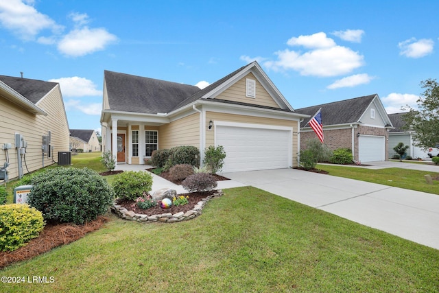 view of front of home featuring cooling unit and a front yard