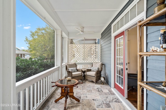 balcony with ceiling fan