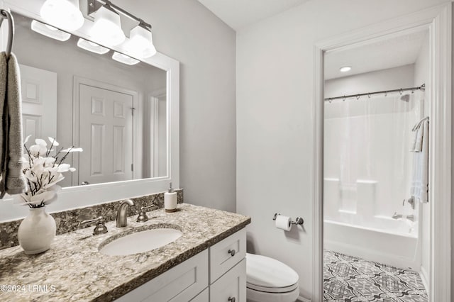 full bathroom featuring vanity, toilet, and shower / bath combo with shower curtain