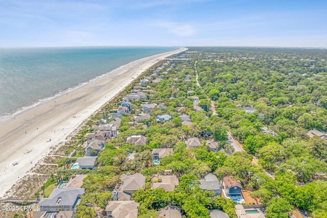 bird's eye view with a beach view and a water view