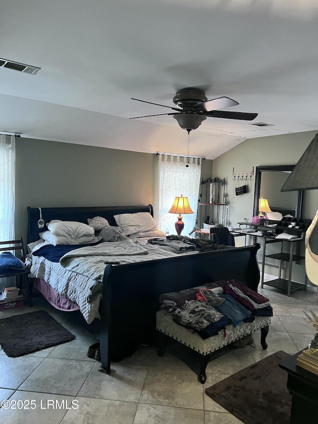 bedroom featuring lofted ceiling and ceiling fan