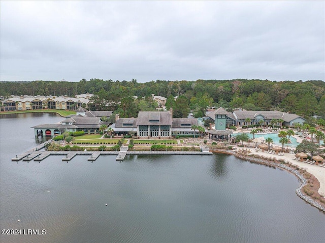 aerial view with a water view