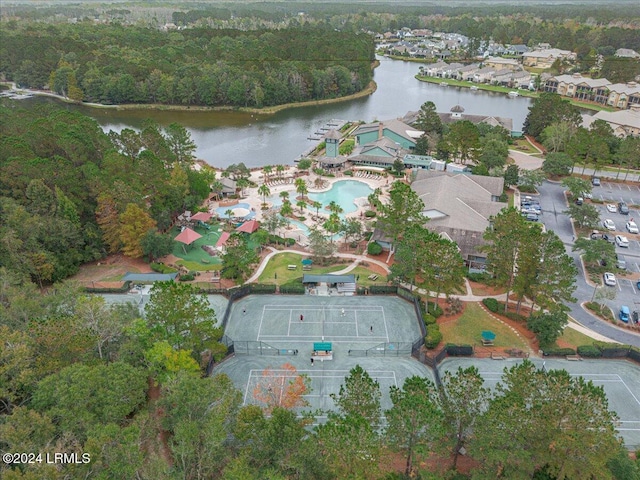 aerial view with a water view