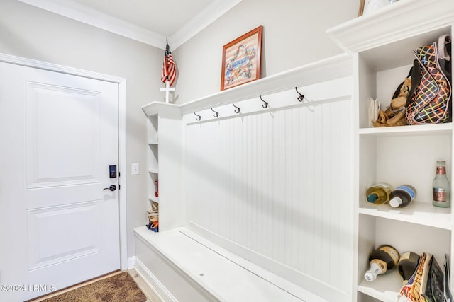 mudroom with crown molding