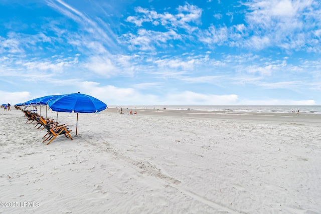 property view of water with a beach view