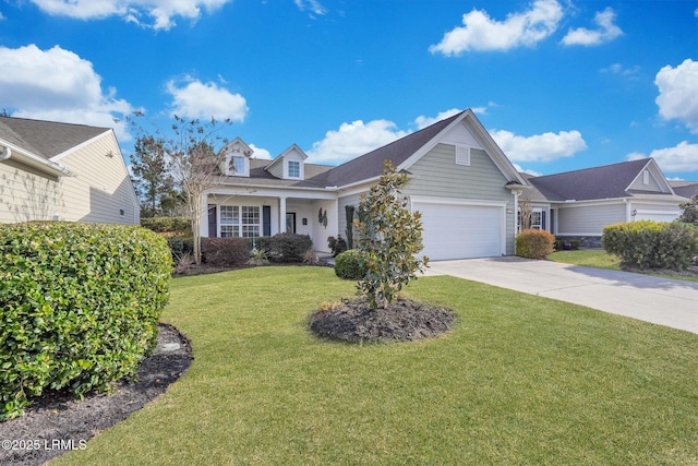 cape cod home featuring a garage and a front yard