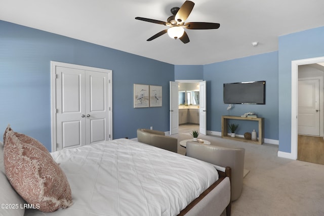 587 Hulston Landing Rd, Bluffton, SC 29909 - bedroom with carpet, ceiling fan, a closet, and ensuite bath