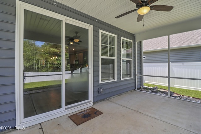 587 Hulston Landing Rd, Bluffton, SC 29909 - unfurnished sunroom featuring a ceiling fan