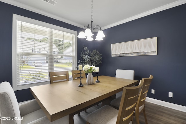587 Hulston Landing Rd, Bluffton, SC 29909 - dining area featuring a chandelier, crown molding, and wood finished floors