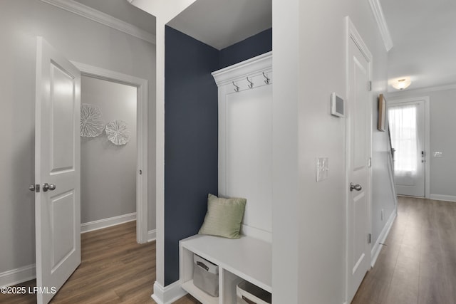 587 Hulston Landing Rd, Bluffton, SC 29909 - mudroom featuring crown molding and wood finished floors